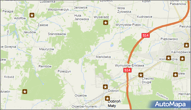 mapa Markówka gmina Dobroń, Markówka gmina Dobroń na mapie Targeo