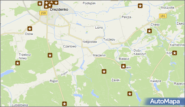 mapa Marzenin gmina Drezdenko, Marzenin gmina Drezdenko na mapie Targeo