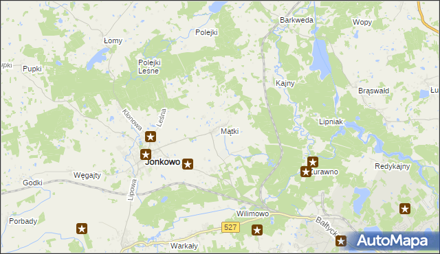mapa Mątki gmina Jonkowo, Mątki gmina Jonkowo na mapie Targeo