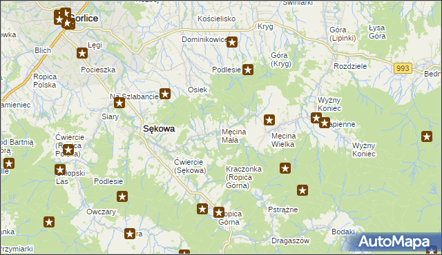 mapa Męcina Mała, Męcina Mała na mapie Targeo