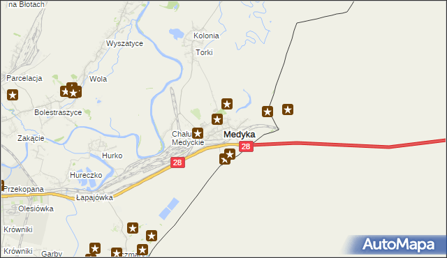 mapa Medyka, Medyka na mapie Targeo