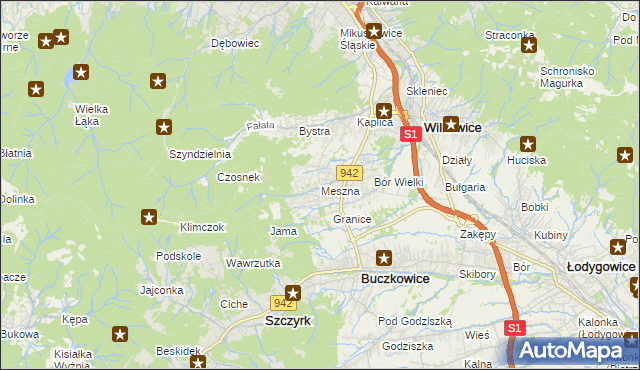 mapa Meszna gmina Wilkowice, Meszna gmina Wilkowice na mapie Targeo