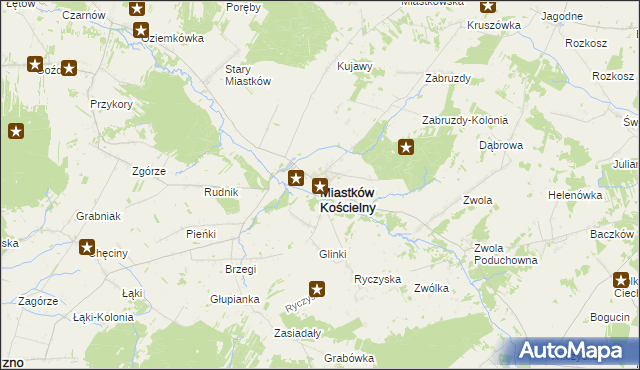 mapa Miastków Kościelny, Miastków Kościelny na mapie Targeo