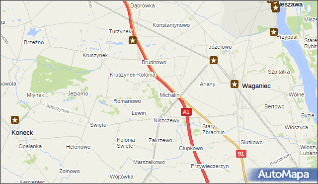 mapa Michalin gmina Waganiec, Michalin gmina Waganiec na mapie Targeo