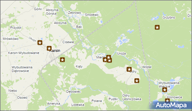 mapa Miedzno gmina Karsin, Miedzno gmina Karsin na mapie Targeo