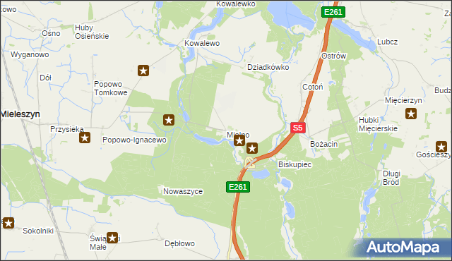 mapa Mielno gmina Mieleszyn, Mielno gmina Mieleszyn na mapie Targeo