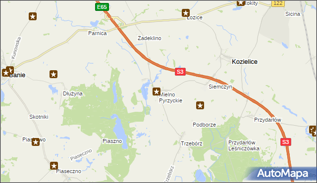 mapa Mielno Pyrzyckie, Mielno Pyrzyckie na mapie Targeo