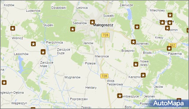 mapa Mieronice gmina Małogoszcz, Mieronice gmina Małogoszcz na mapie Targeo