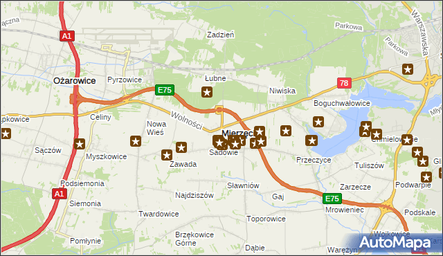mapa Mierzęcice, Mierzęcice na mapie Targeo