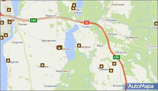 mapa Mierzęcin gmina Wolin, Mierzęcin gmina Wolin na mapie Targeo