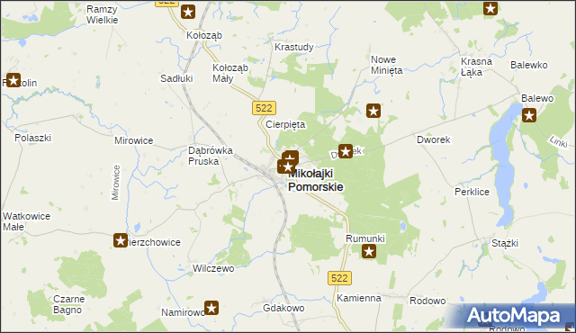 mapa Mikołajki Pomorskie, Mikołajki Pomorskie na mapie Targeo