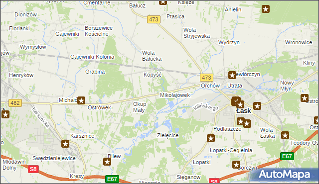 mapa Mikołajówek gmina Łask, Mikołajówek gmina Łask na mapie Targeo
