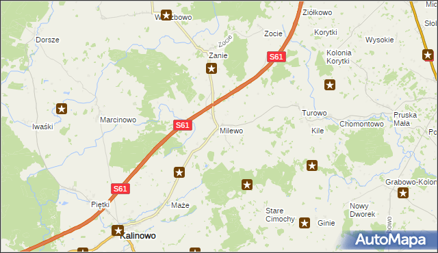 mapa Milewo gmina Kalinowo, Milewo gmina Kalinowo na mapie Targeo