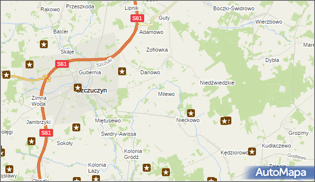 mapa Milewo gmina Szczuczyn, Milewo gmina Szczuczyn na mapie Targeo