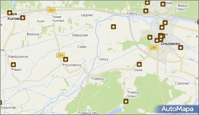 mapa Milicz gmina Drezdenko, Milicz gmina Drezdenko na mapie Targeo
