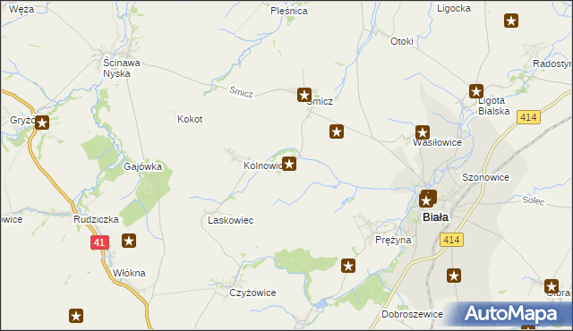 mapa Miłowice gmina Biała, Miłowice gmina Biała na mapie Targeo