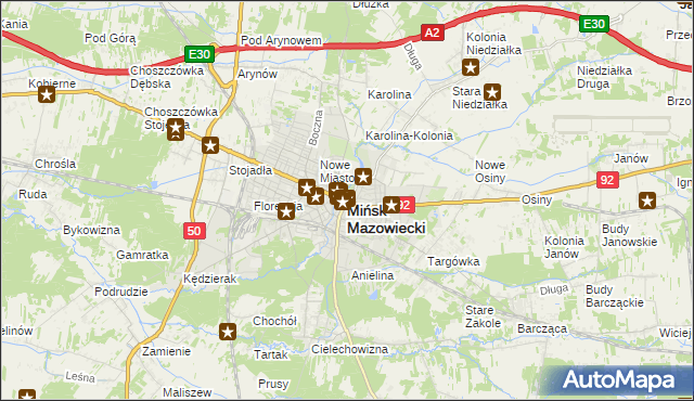 mapa Mińsk Mazowiecki, Mińsk Mazowiecki na mapie Targeo