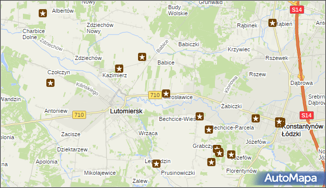 mapa Mirosławice gmina Lutomiersk, Mirosławice gmina Lutomiersk na mapie Targeo