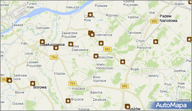 mapa Młodochów gmina Gawłuszowice, Młodochów gmina Gawłuszowice na mapie Targeo