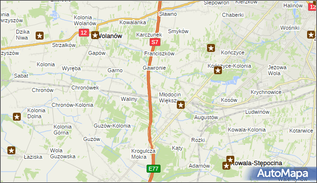 mapa Młodocin Większy, Młodocin Większy na mapie Targeo