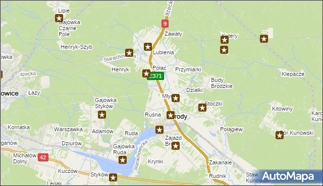 mapa Młynek gmina Brody, Młynek gmina Brody na mapie Targeo