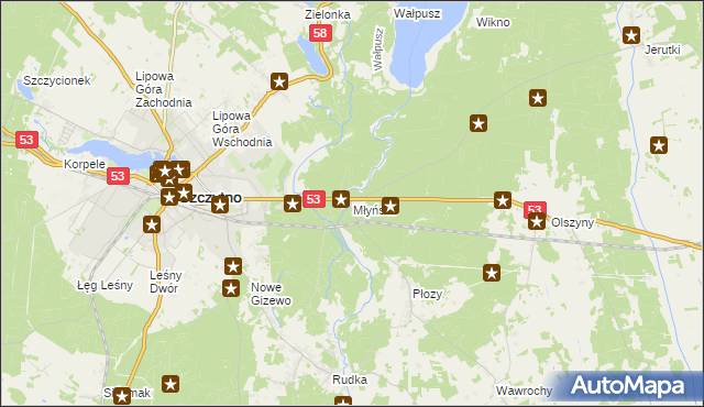 mapa Młyńsko gmina Szczytno, Młyńsko gmina Szczytno na mapie Targeo