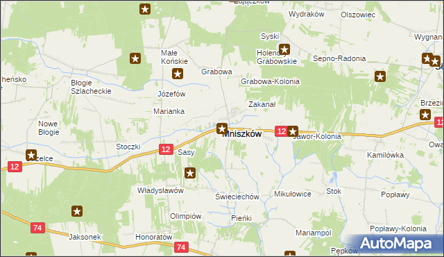 mapa Mniszków powiat opoczyński, Mniszków powiat opoczyński na mapie Targeo