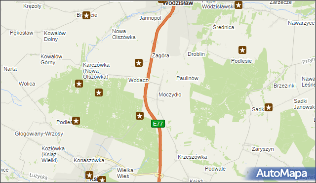mapa Moczydło gmina Książ Wielki, Moczydło gmina Książ Wielki na mapie Targeo