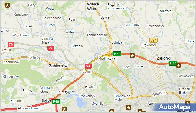mapa Modlniczka, Modlniczka na mapie Targeo