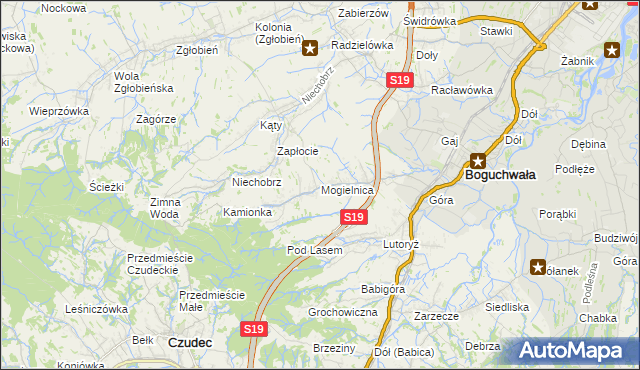mapa Mogielnica gmina Boguchwała, Mogielnica gmina Boguchwała na mapie Targeo