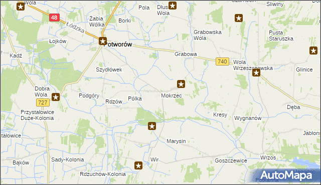 mapa Mokrzec gmina Potworów, Mokrzec gmina Potworów na mapie Targeo