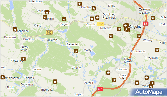 mapa Mosty gmina Chęciny, Mosty gmina Chęciny na mapie Targeo