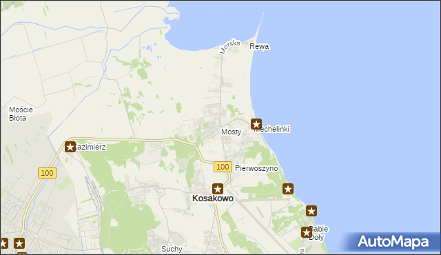 mapa Mosty gmina Kosakowo, Mosty gmina Kosakowo na mapie Targeo