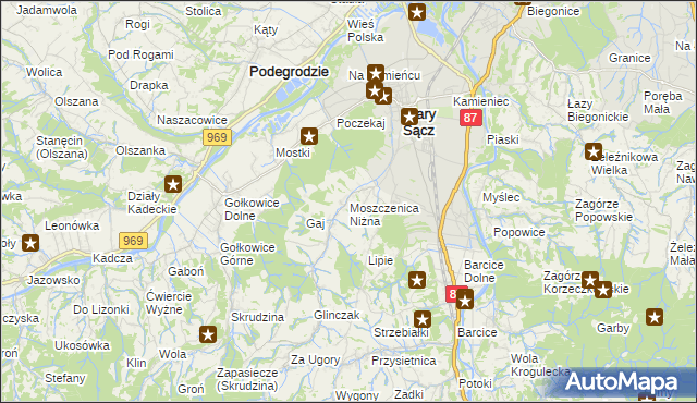 mapa Moszczenica Niżna, Moszczenica Niżna na mapie Targeo