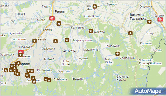 mapa Murzasichle, Murzasichle na mapie Targeo