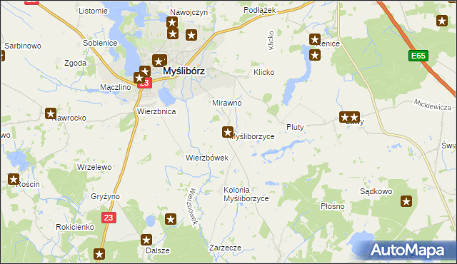 mapa Myśliborzyce gmina Myślibórz, Myśliborzyce gmina Myślibórz na mapie Targeo