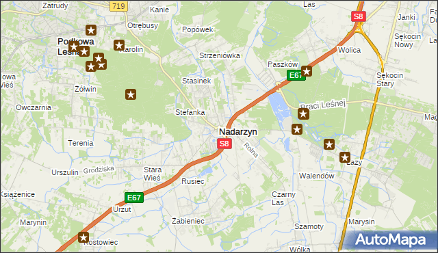 mapa Nadarzyn powiat pruszkowski, Nadarzyn powiat pruszkowski na mapie Targeo