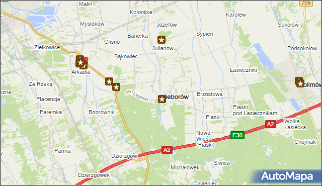 mapa Nieborów powiat łowicki, Nieborów powiat łowicki na mapie Targeo