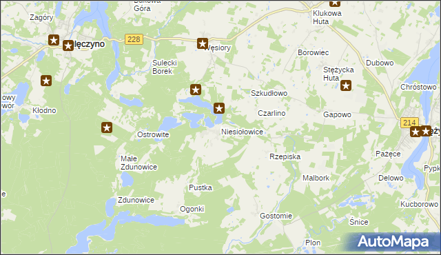 mapa Niesiołowice gmina Stężyca, Niesiołowice gmina Stężyca na mapie Targeo