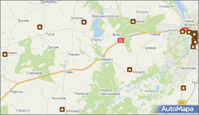 mapa Niewierz gmina Brodnica, Niewierz gmina Brodnica na mapie Targeo