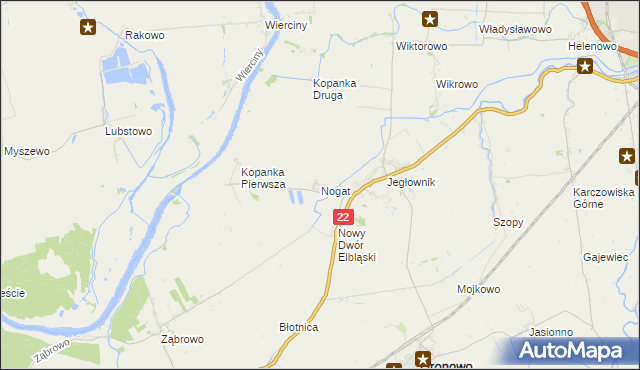 mapa Nogat gmina Gronowo Elbląskie, Nogat gmina Gronowo Elbląskie na mapie Targeo