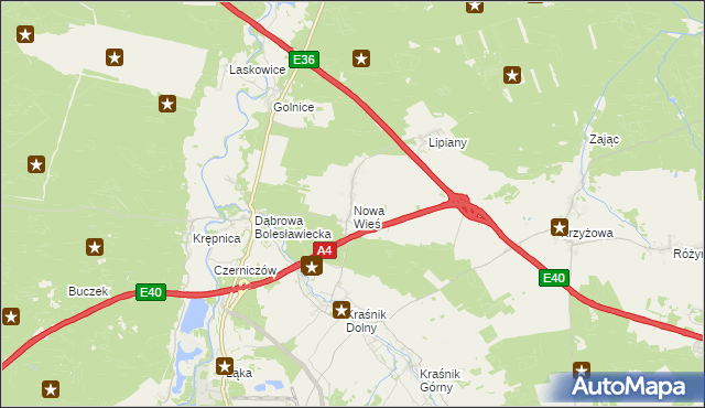 mapa Nowa Wieś gmina Bolesławiec, Nowa Wieś gmina Bolesławiec na mapie Targeo