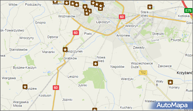 mapa Nowa Wieś gmina Kutno, Nowa Wieś gmina Kutno na mapie Targeo