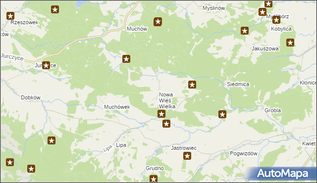 mapa Nowa Wieś Wielka gmina Paszowice, Nowa Wieś Wielka gmina Paszowice na mapie Targeo