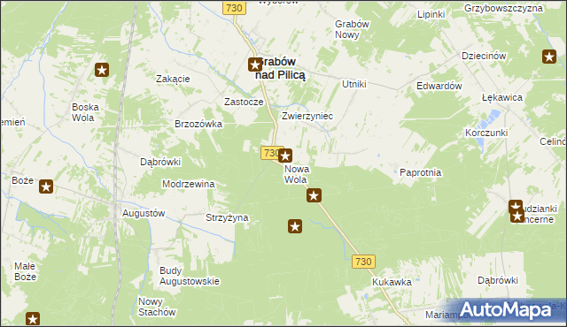 mapa Nowa Wola gmina Grabów nad Pilicą, Nowa Wola gmina Grabów nad Pilicą na mapie Targeo