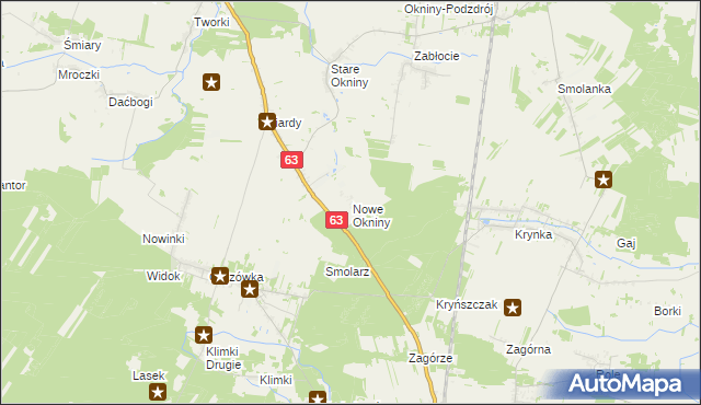 mapa Nowe Okniny, Nowe Okniny na mapie Targeo
