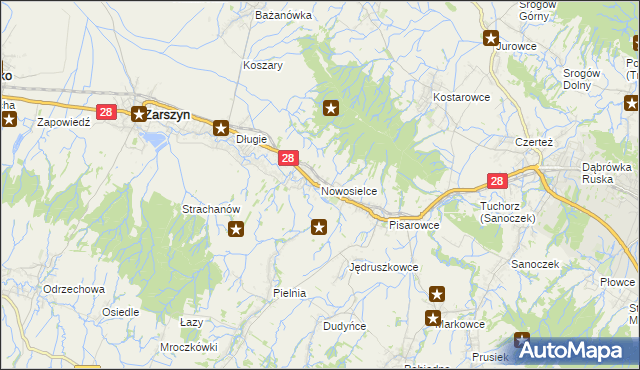 mapa Nowosielce gmina Zarszyn, Nowosielce gmina Zarszyn na mapie Targeo