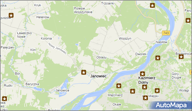mapa Oblasy gmina Janowiec, Oblasy gmina Janowiec na mapie Targeo