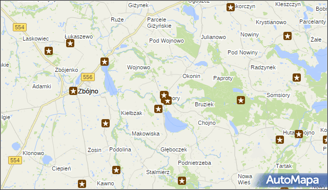 mapa Obory gmina Zbójno, Obory gmina Zbójno na mapie Targeo