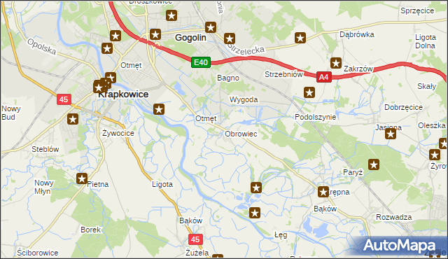 mapa Obrowiec gmina Gogolin, Obrowiec gmina Gogolin na mapie Targeo